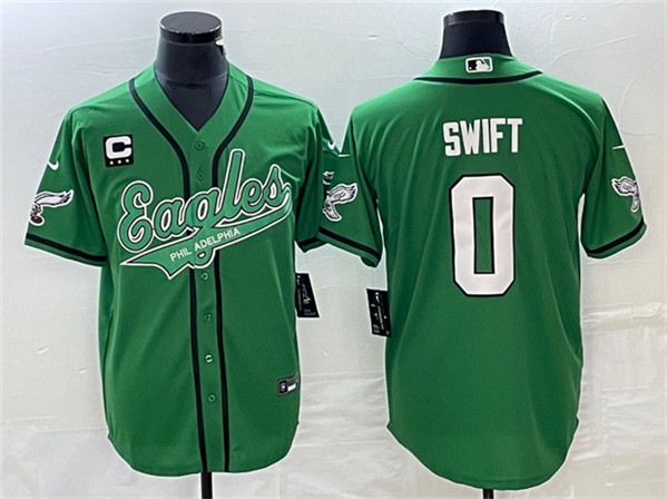 Men's Philadelphia Eagles #0 D’andre Swift Green With C Patch Cool Base Stitched Baseball Jersey